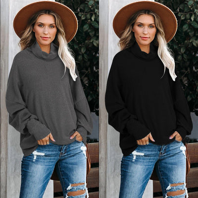 All-match High-neck Solid Color Long-sleeved Top Loose Sweater Women - Tout Pour Vous