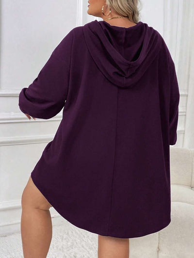 SHEIN CURVE+ Plus-size dames casual sport losse hoodiejurk met gebogen zoom, herfst/winter - Tout Pour Vous