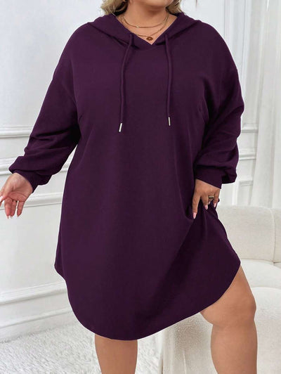 SHEIN CURVE+ Plus-size dames casual sport losse hoodiejurk met gebogen zoom, herfst/winter - Tout Pour Vous