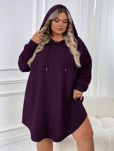 SHEIN CURVE+ Plus-size dames casual sport losse hoodiejurk met gebogen zoom, herfst/winter - Tout Pour Vous