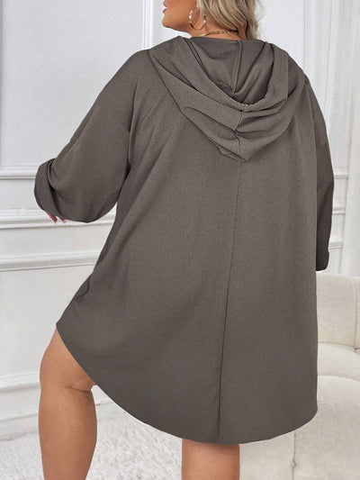 SHEIN CURVE+ Plus-size dames casual sport losse hoodiejurk met gebogen zoom, herfst/winter - Tout Pour Vous