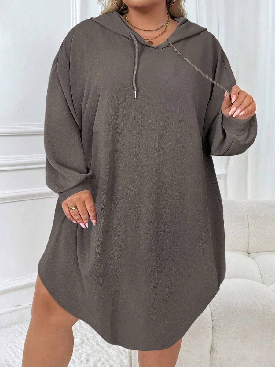 SHEIN CURVE+ Plus-size dames casual sport losse hoodiejurk met gebogen zoom, herfst/winter - Tout Pour Vous