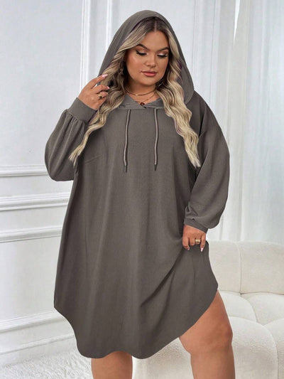 SHEIN CURVE+ Plus-size dames casual sport losse hoodiejurk met gebogen zoom, herfst/winter - Tout Pour Vous
