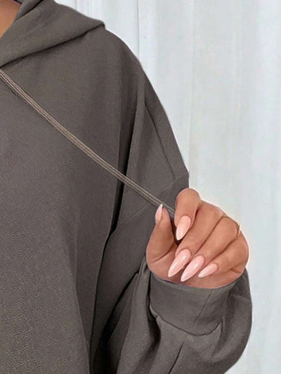 SHEIN CURVE+ Plus-size dames casual sport losse hoodiejurk met gebogen zoom, herfst/winter - Tout Pour Vous