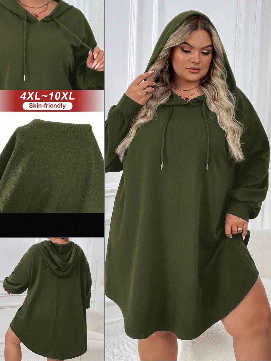 SHEIN CURVE+ Plus-size dames casual sport losse hoodiejurk met gebogen zoom, herfst/winter - Tout Pour Vous