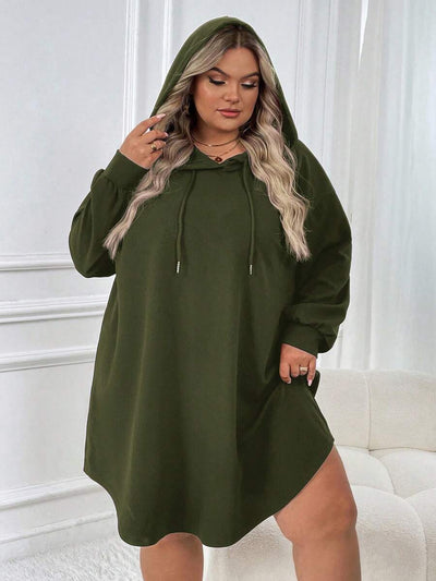 SHEIN CURVE+ Plus-size dames casual sport losse hoodiejurk met gebogen zoom, herfst/winter - Tout Pour Vous