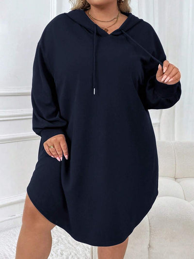 SHEIN CURVE+ Plus-size dames casual sport losse hoodiejurk met gebogen zoom, herfst/winter - Tout Pour Vous