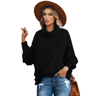 All-match High-neck Solid Color Long-sleeved Top Loose Sweater Women - Tout Pour Vous