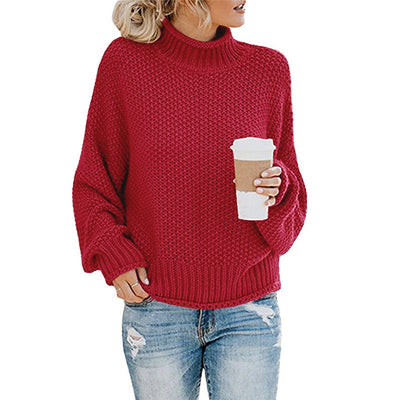 Solid Turtleneck Pullover Sweater Winter Fashion Casual Knitted Long-Sleeved Top Women's Clothing - Tout Pour Vous