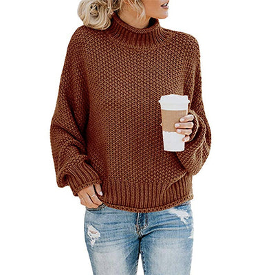 Solid Turtleneck Pullover Sweater Winter Fashion Casual Knitted Long-Sleeved Top Women's Clothing - Tout Pour Vous