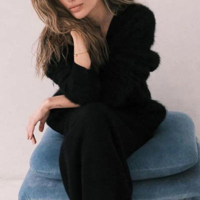 Loose V-neck Button Cardigan Fall Winter Fashion Single Breasted Knitted Sweater Top Women's Clothing - Tout Pour Vous