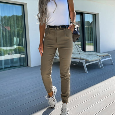 Women's Autumn Pocket Slim Fashion Casual Cropped Trousers - Tout Pour Vous