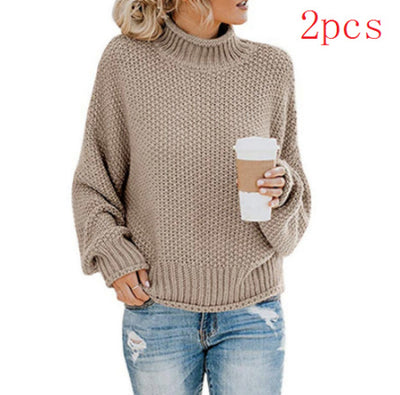 Solid Turtleneck Pullover Sweater Winter Fashion Casual Knitted Long-Sleeved Top Women's Clothing - Tout Pour Vous