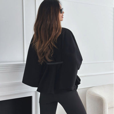 New Stand Collar Batwing Sleeves Cloak Top With Belt Ins Fashion Temperament Jacket Woolen Sweater Outwear For Women Clothing - Tout Pour Vous