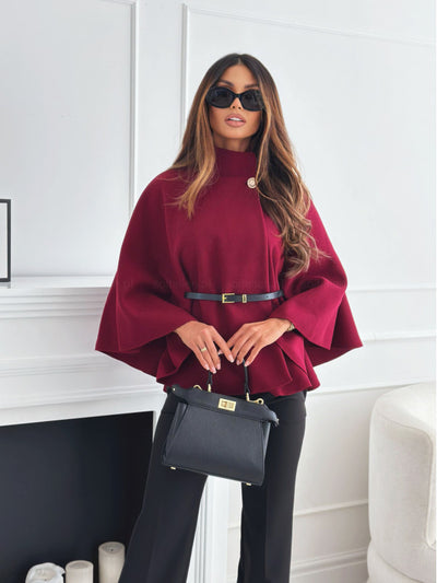 New Stand Collar Batwing Sleeves Cloak Top With Belt Ins Fashion Temperament Jacket Woolen Sweater Outwear For Women Clothing - Tout Pour Vous